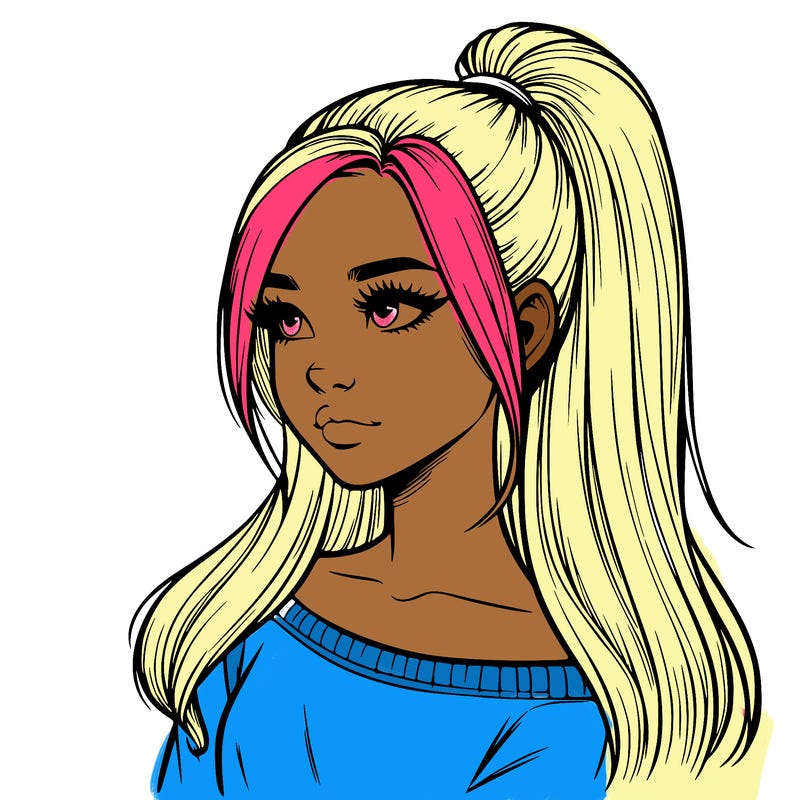 realistic girl with a high ponytail