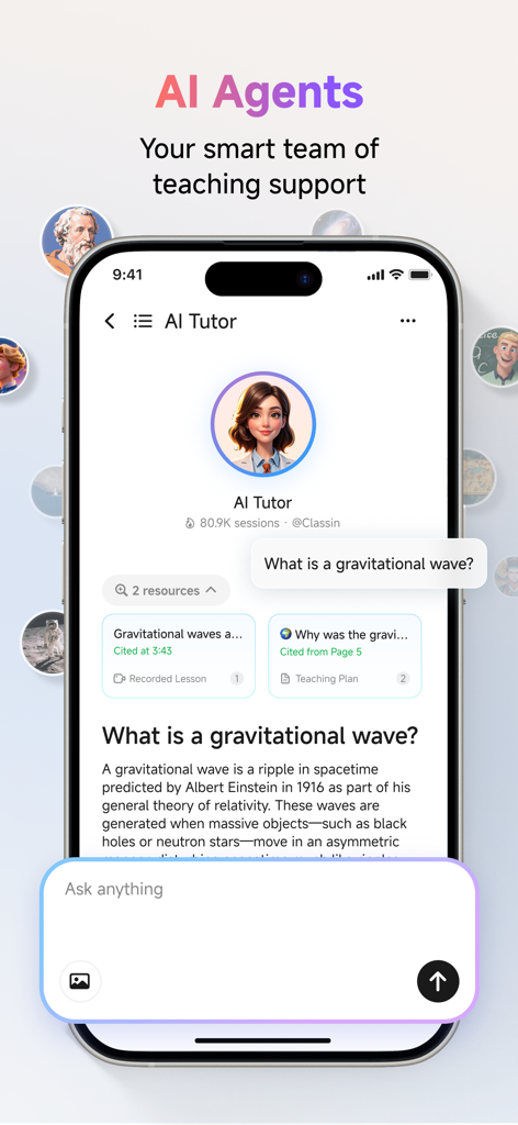 Interface of the ClassIn app showing an AI Tutor providing educational support and answering questions for learners.