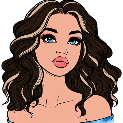 realistic girl with wavy hair and lips