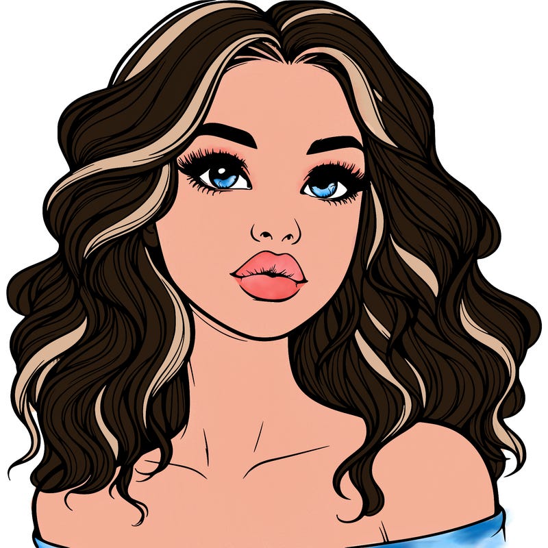 realistic girl with wavy hair and lips