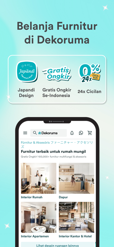 Dekoruma: Furniture & Interior - Interfaccia dell'app Dekoruma per l'acquisto di mobili Japandi e servizi di interior design