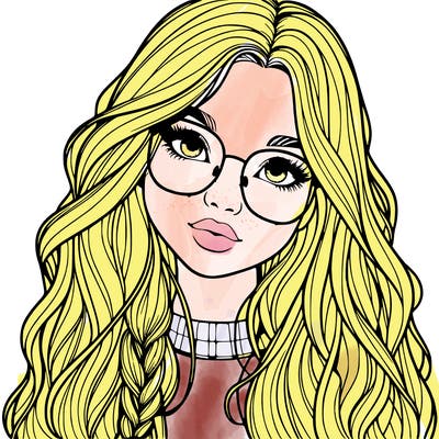 girl with long hair and freckles and glasses realistic
