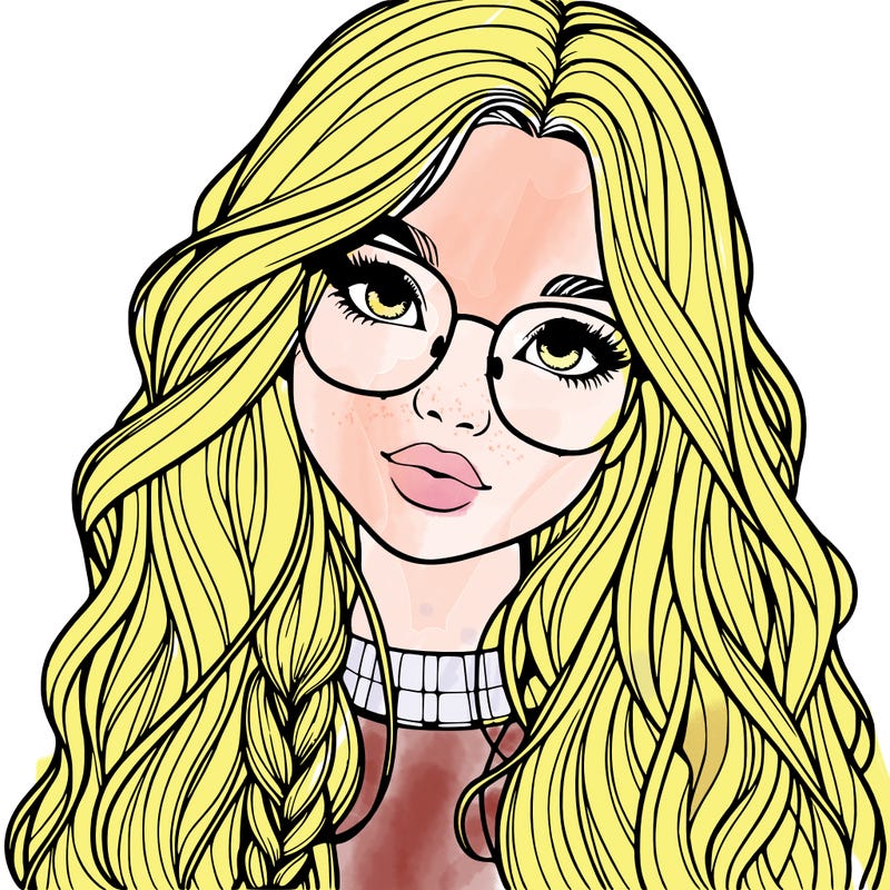 girl with long hair and freckles and glasses realistic