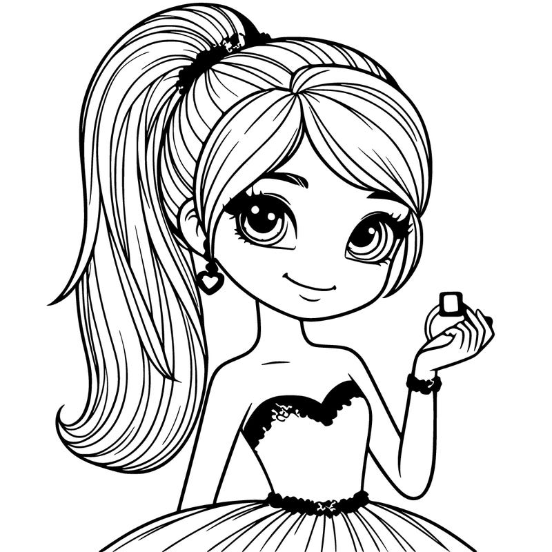 realistic girl with ponytail fancy dress and a wedding ring