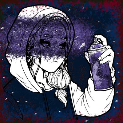 a realistic girl, spray painting