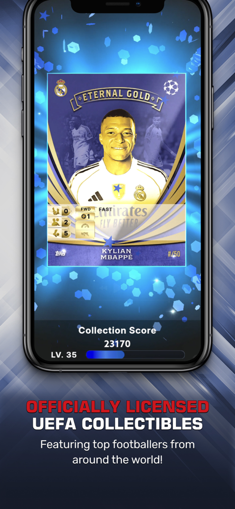 Carta colecionável digital Kylian Mbappe Eternal Gold no aplicativo Topps Total Football