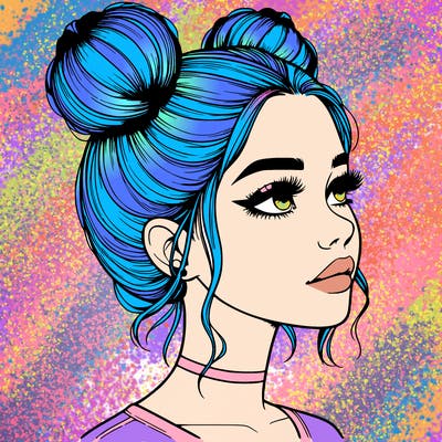 realistic girl with buns on the top of her head