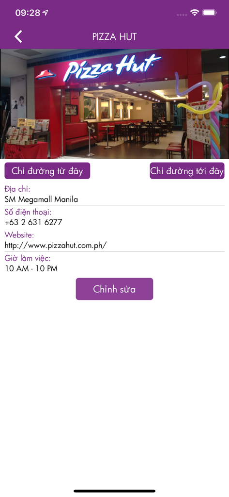 InMapz indoor navigation maps - InMapz app screen showing store information for Pizza Hut including address, phone number, and operating hours for indoor navigation.