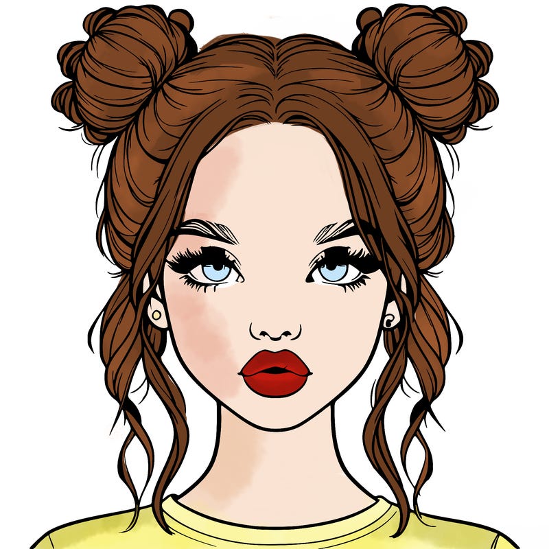 realistic girl with two buns in hair and lips