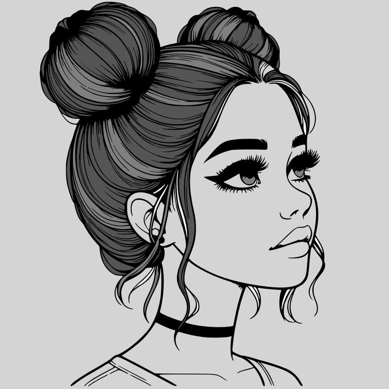 realistic girl with buns on the top of her head