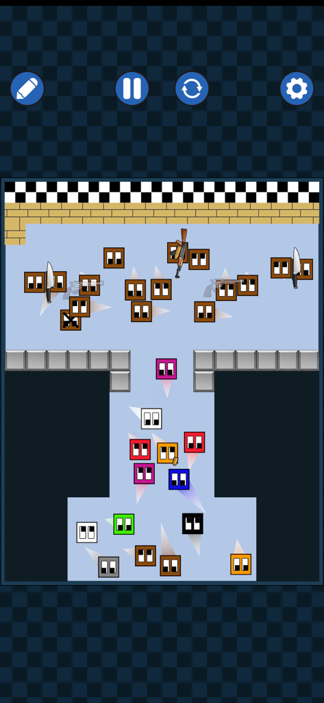 Square Race Simple - Gameplay screen of Square Race Simple showing colorful square characters in a physics-based battle arena.