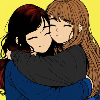 realistic two girls hugging