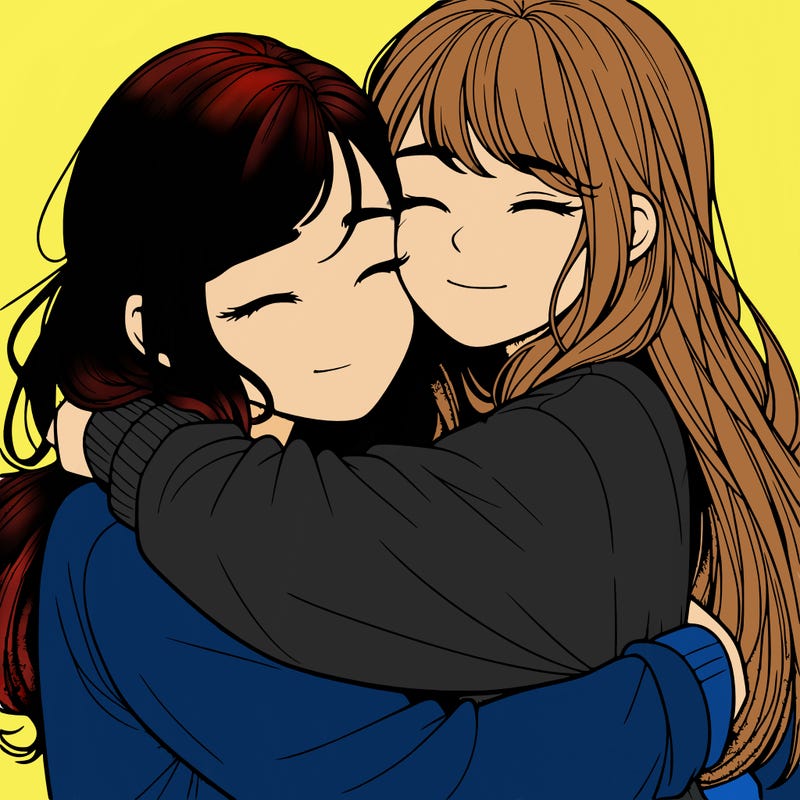 realistic two girls hugging