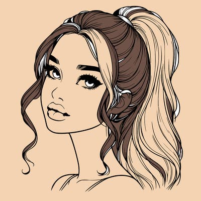 realistic girl with a ponytail on her hair and lips