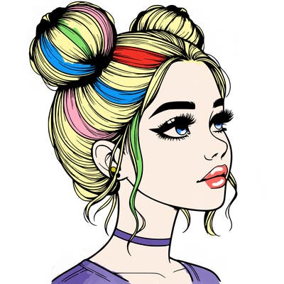 realistic girl with buns on the top of her head