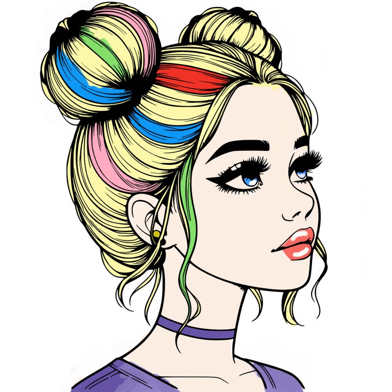 realistic girl with buns on the top of her head