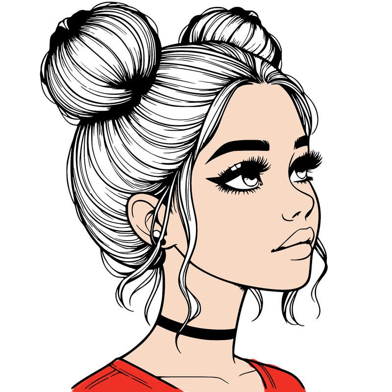 realistic girl with buns on the top of her head