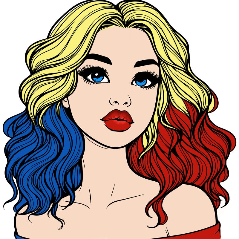 realistic girl with wavy hair and lips