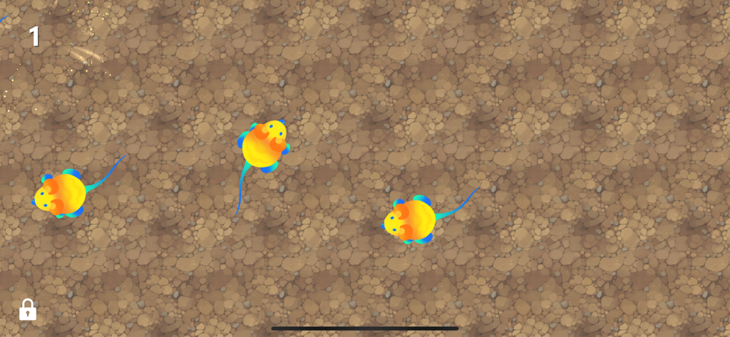 Cat Toy - Game for Cats - 猫が捕まえるための、石畳の背景を動くデジタルのカラフルなネズミ