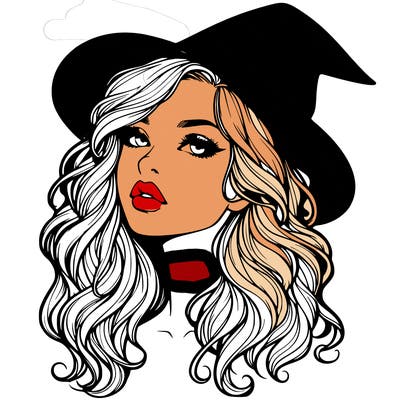 realistic witch girl with wavy hair and lips