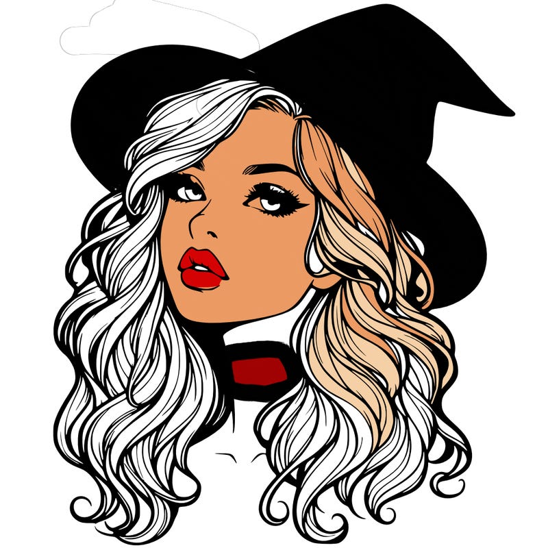realistic witch girl with wavy hair and lips