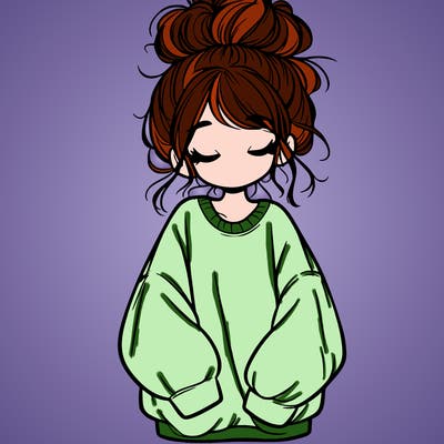 girl with baggy sweatshirt and messy bun