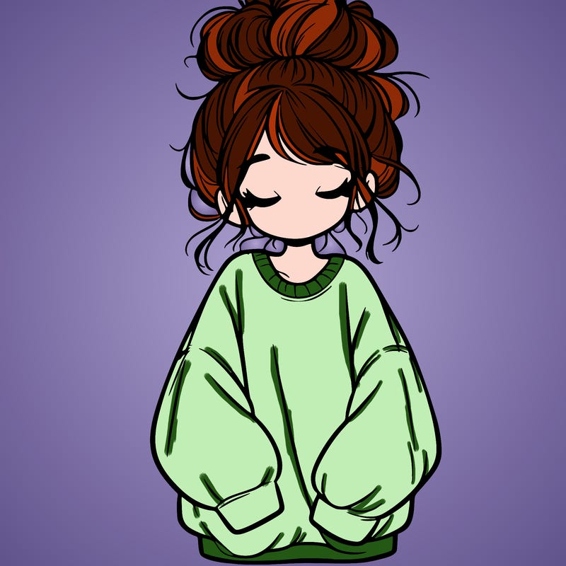 girl with baggy sweatshirt and messy bun