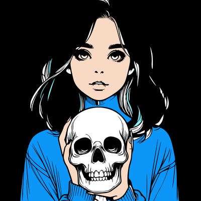 realistic girl holding a skull