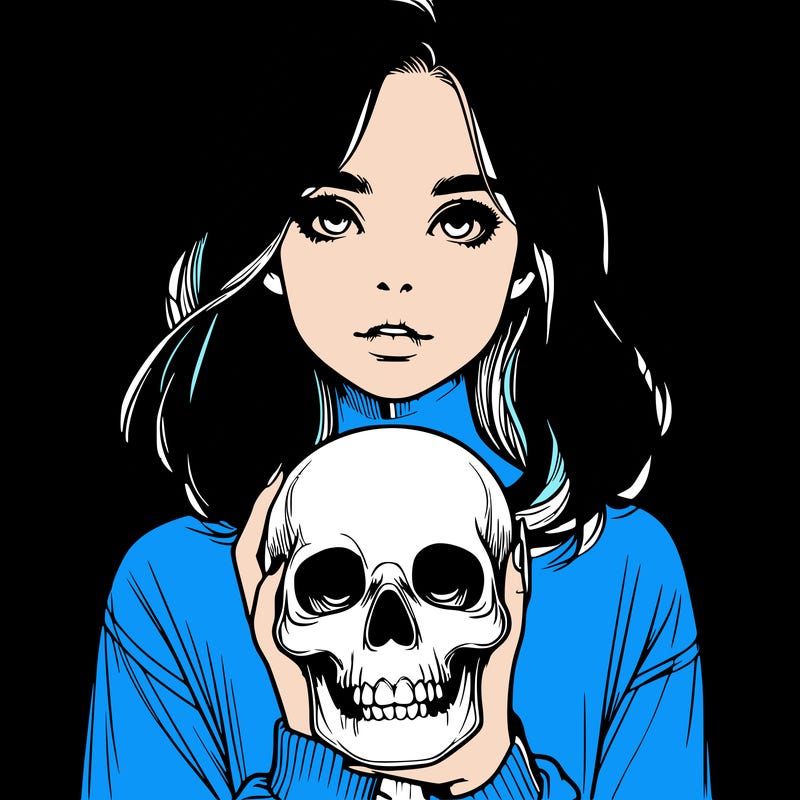 realistic girl holding a skull