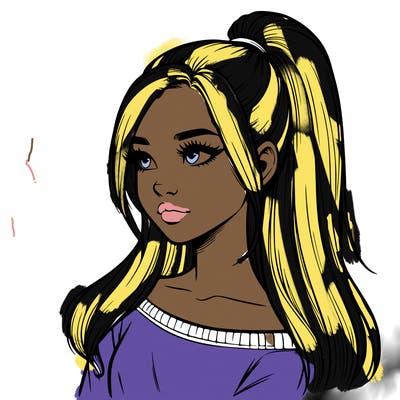 realistic girl with a high ponytail