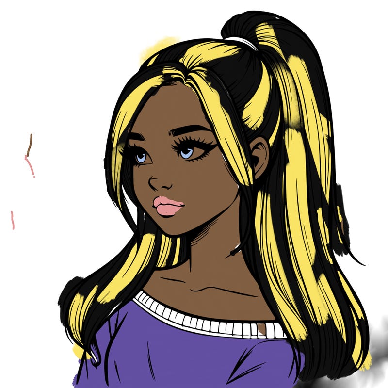 realistic girl with a high ponytail