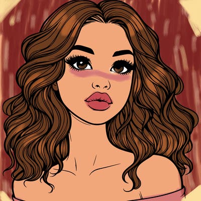 realistic girl with wavy hair and lips
