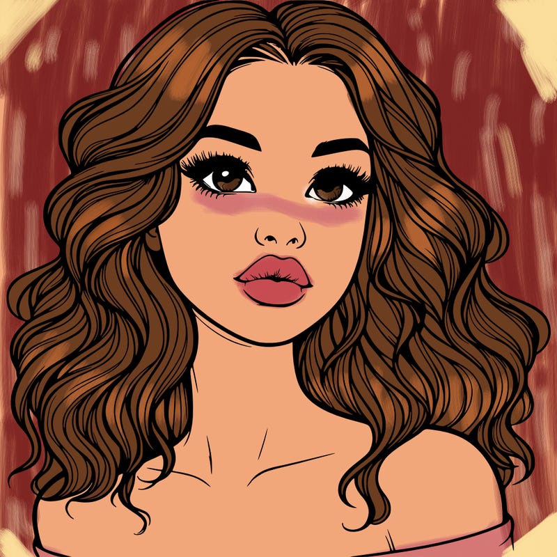 realistic girl with wavy hair and lips
