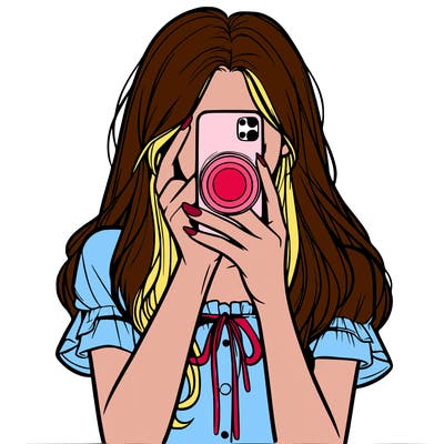 a realistic girl holding her phone taking pictures