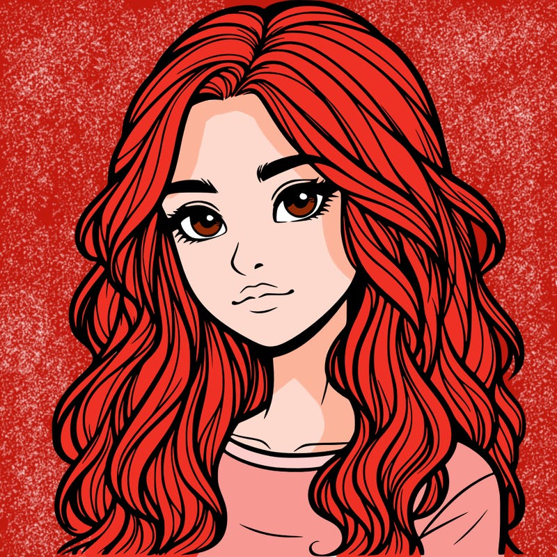 realistic teenage girl with long wavy hair