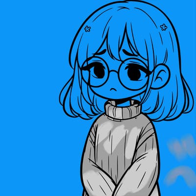 sad girl with glasses in a sweater