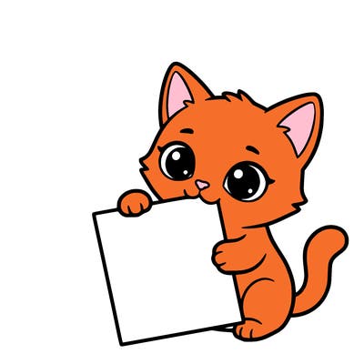 a small cat with a blank sheet of paper in its hand. the cat is sooooooo cute!