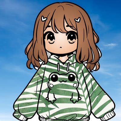 girl wearing frogging sweatshirt