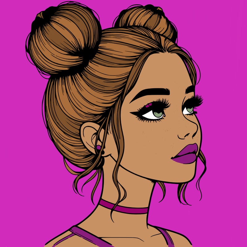 realistic girl with buns on the top of her head
