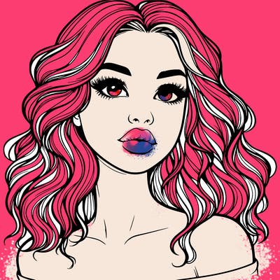 realistic girl with wavy hair and lips