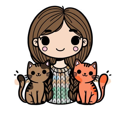 a girl with two cats