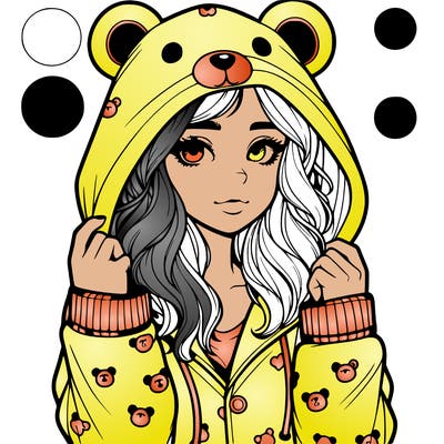 realistic girl in a animal pjs hoodie