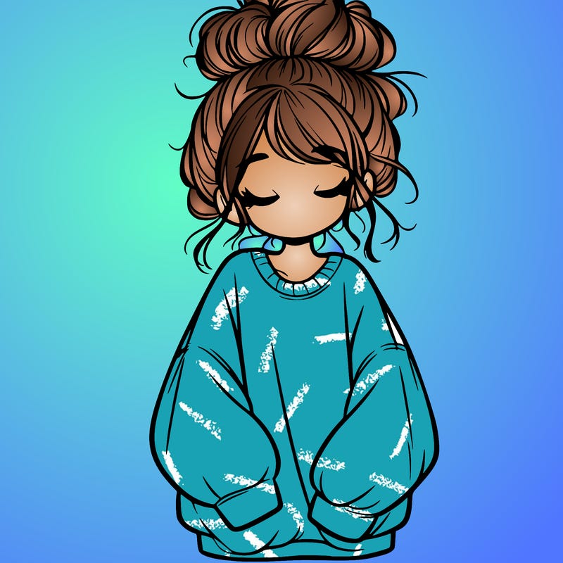 girl with baggy sweatshirt and messy bun
