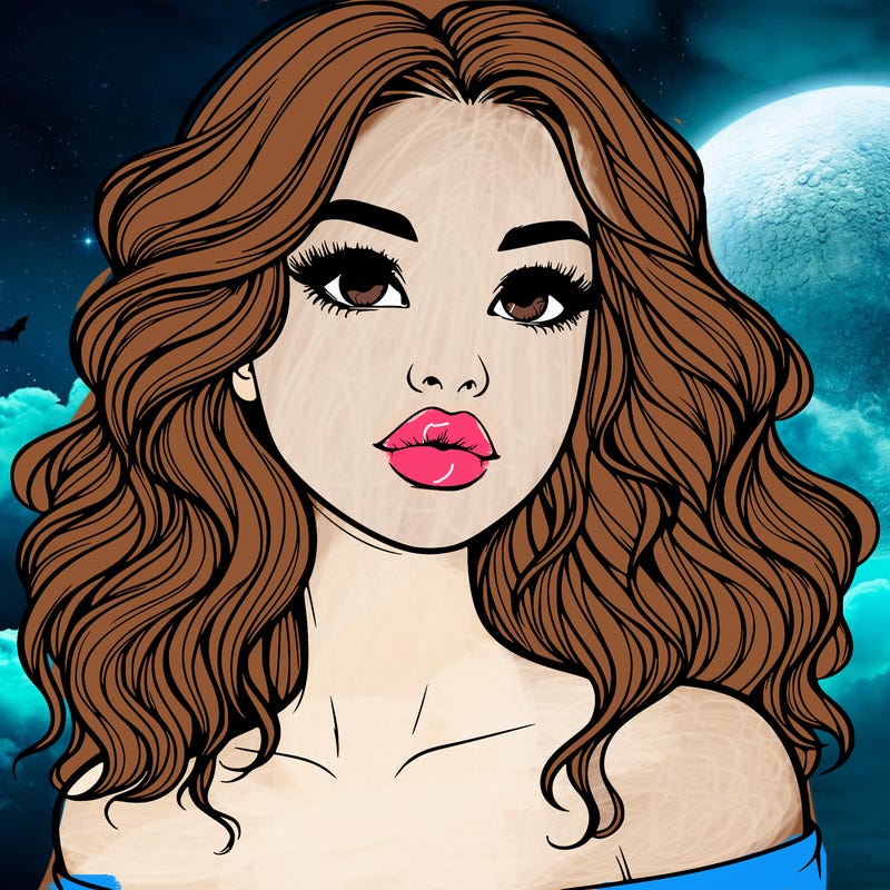 realistic girl with wavy hair and lips