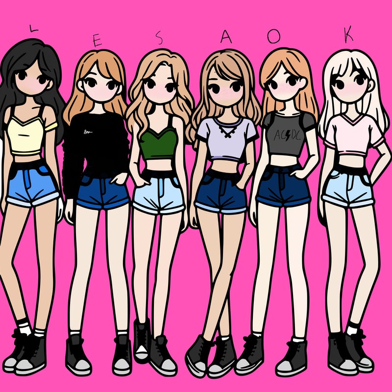 a group of girls wearing crop tops and shorts