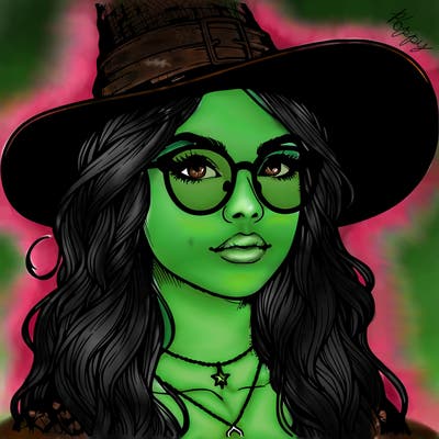 a witch with glasses realistic