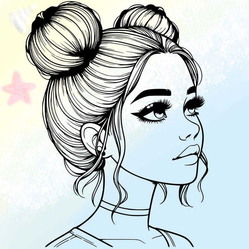 realistic girl with buns on the top of her head