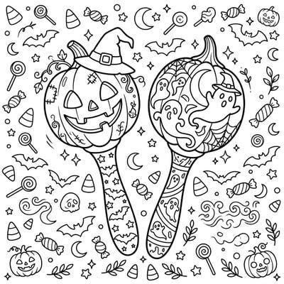 Get ready to shake and rattle with this unique Halloween Maracas coloring page! Featuring festive jack-o'-lanterns, playful ghosts, and a scattering of spooky treats, it's perfect for a ghoulishly good time.