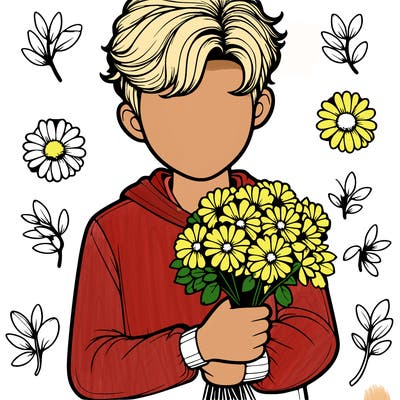 realistic person holding flowers