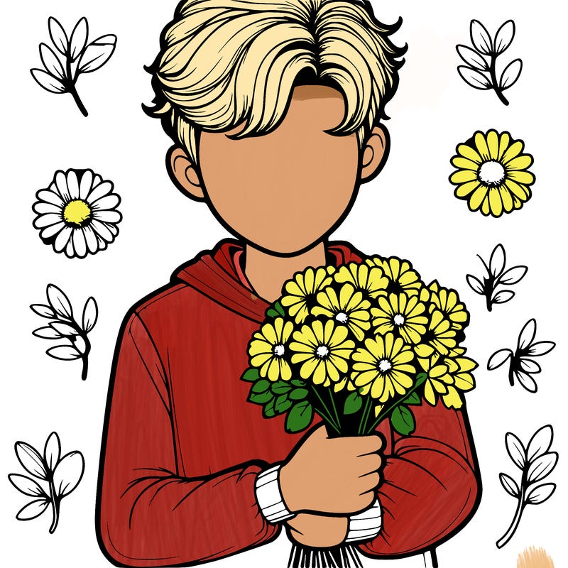 realistic person holding flowers